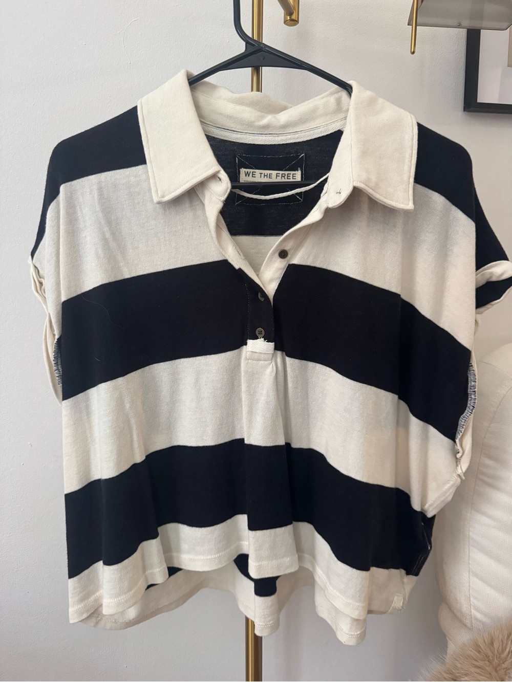 Free People black and white striped short sleeve rugby tee - Picture 2 of 2
